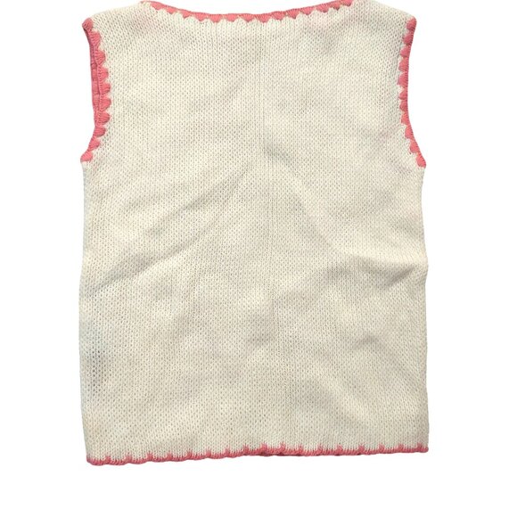 Vintage 1940s-1950s Pink White Sleeveless Knit Crewneck Sweater Top Vest - Picture 5 of 7